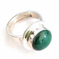 Malachit Fingerring grün rund in Silber gefasst wunderschöne Maserung Größe verstellbar Bild 1