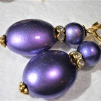 Große Ohrringe lila violett handgemacht goldfarben Acryl leicht Unikat boho chic 70er Stil Bild 6