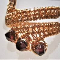 Ring handgewebt Granat poliert Spiralring verstellbar goldfarben wirework Daumenring Bild 7