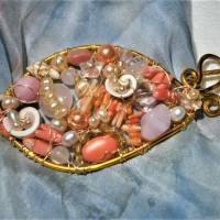 Tuchnadel rosa Perlen Koralle pastell und Rosenquarz 110 x 45 Millimeter Brautschmuck Tuchnadeln goldfarben Geschenk Bild 1