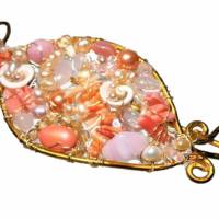 Tuchnadel rosa Perlen Koralle pastell und Rosenquarz 110 x 45 Millimeter Brautschmuck Tuchnadeln goldfarben Geschenk Bild 4