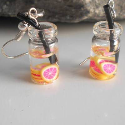 Kawaii Ohrhänger Blutorange Glas Limonade – 925 Silber, schrill & niedlich