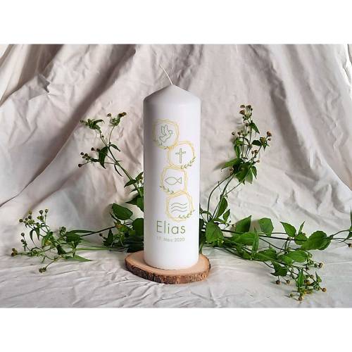 Taufkerze Elias Stumpe Symbole Greenery