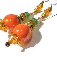 Lange Ohrringe funkelnd orange irisierend khaki handgemacht goldfarben im boho chic Bild 1