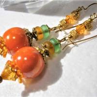 Lange Ohrringe funkelnd orange irisierend khaki handgemacht goldfarben im boho chic Bild 10