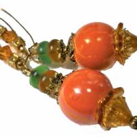 Lange Ohrringe funkelnd orange irisierend khaki handgemacht goldfarben im boho chic Bild 2