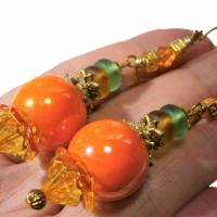 Lange Ohrringe funkelnd orange irisierend khaki handgemacht goldfarben im boho chic Bild 3