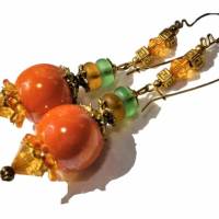 Lange Ohrringe funkelnd orange irisierend khaki handgemacht goldfarben im boho chic Bild 4
