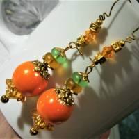 Lange Ohrringe funkelnd orange irisierend khaki handgemacht goldfarben im boho chic Bild 5