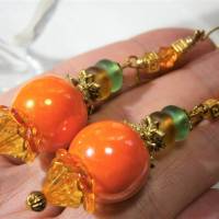 Lange Ohrringe funkelnd orange irisierend khaki handgemacht goldfarben im boho chic Bild 6
