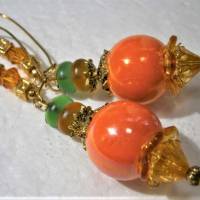 Lange Ohrringe funkelnd orange irisierend khaki handgemacht goldfarben im boho chic Bild 7