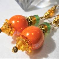 Lange Ohrringe funkelnd orange irisierend khaki handgemacht goldfarben im boho chic Bild 9