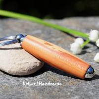 Schlüsselanhänger – Holz Zwetschge gedrechselt Zigarre mit Ring Farbe Chrom Bild 1
