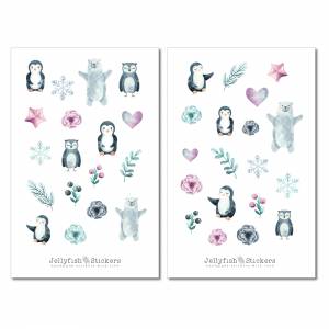 Wintertiere Sticker Set - Journal Sticker, Planer Sticker, Aufkleber Feiertage, Winter, Schnee, niedlich, süß, Pinguin, Bild 2