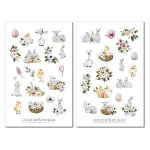 Ostern Sticker Set - Planer Sticker, Journal Sticker, Garten, Pflanzen, Natur, Blumen, Frühling, Hase, Osterhase, Eier, Bild 2