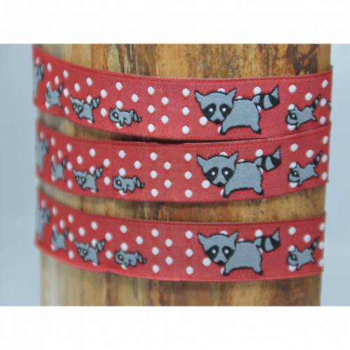 Webband mit Waschbären Waschbärfamilien Glücksband 1 m rot
