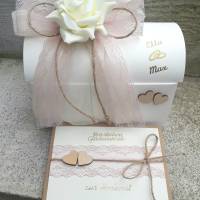 Geschenkbox + Karte Geldgeschenk zur Hochzeit vintage creme personalisiert altrosa Bild 1