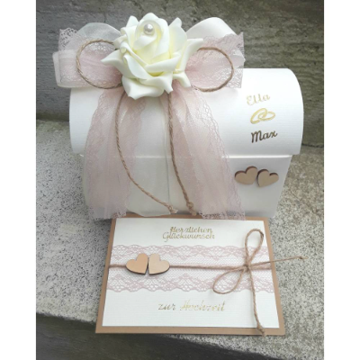 Geschenkbox + Karte Geldgeschenk zur Hochzeit vintage creme personalisiert altrosa