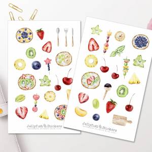 Obsttorte Sticker Set - Journal Sticker, Planer Sticker, Früchte, Obst, Essen, Kochen, Küche, Sommer, Torte, Dessert, Ko Bild 1