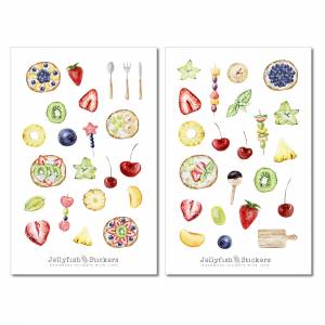 Obsttorte Sticker Set - Journal Sticker, Planer Sticker, Früchte, Obst, Essen, Kochen, Küche, Sommer, Torte, Dessert, Ko Bild 2