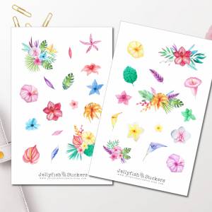 Tropische Blumen Sticker Set | Florale Aufkleber | Journal Sticker | Blumen Sticker | Planer Sticker | Watercolor Sticke Bild 1
