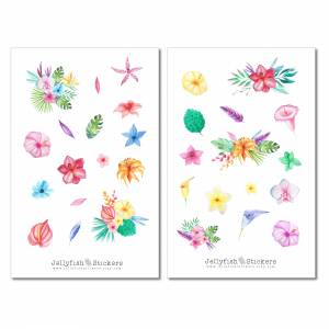 Tropische Blumen Sticker Set | Florale Aufkleber | Journal Sticker | Blumen Sticker | Planer Sticker | Watercolor Sticke Bild 2