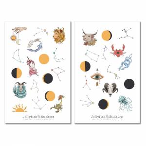 Sternzeichen Sticker Set - Aufkleber, Journal Sticker, Planer Sticker, Sterne, Mond, Sonnensystem, Mystisch, Tiere Stick Bild 2
