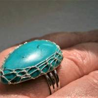 Ring mit Türkis 42 x 20 Millimeter in wirework silberfarben türkisgrün verstellbar zum Hippy boho chic look  Bild 7