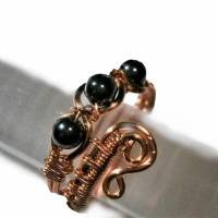 Ring handgemacht mit Hämatit grau metallic im Spiralring Paisley Kupfer rosegoldfarben wirework Daumenring Bild 1
