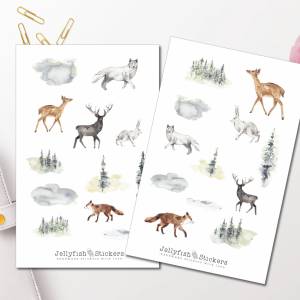 Herbst Tiere Sticker Set | Journal Sticker, journal sticker, Planer Sticker, Wald, Fuchs, Natur, Wolf, Tannenbäume Stick Bild 1