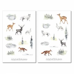 Herbst Tiere Sticker Set | Journal Sticker, journal sticker, Planer Sticker, Wald, Fuchs, Natur, Wolf, Tannenbäume Stick Bild 2