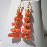 Ohrringe rote Koralle Drahtschmuck goldfarben Boho chic von Hand gefertigt Bild 2
