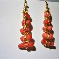 Ohrringe rote Koralle Drahtschmuck goldfarben Boho chic von Hand gefertigt Bild 3