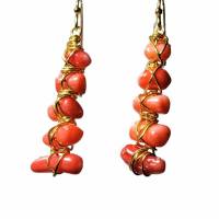 Ohrringe rote Koralle Drahtschmuck goldfarben Boho chic von Hand gefertigt Bild 4