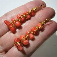 Ohrringe rote Koralle Drahtschmuck goldfarben Boho chic von Hand gefertigt Bild 7