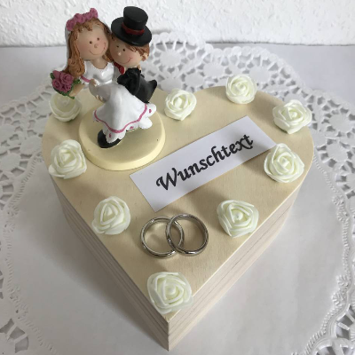 Geldgeschenk Hochzeit Herz Holz-Box Brautpaar Rosen Ringe personalisiert Namen Trauung Standesamt Flitterwochen kaufen
