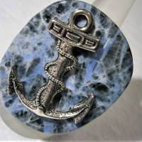 Blauer Ring mit Anker auf Sodalith jeansblau 40 x 35 Millimeter schwarz verstellbar zum boho chic marine look Bild 6