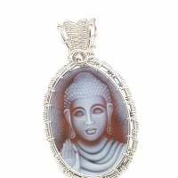 Kettenanhänger Karneol-Kamee Motiv Buddha 925 Silber Unikat Bild 1