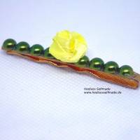 Haarspangen #gelbe Rose und #grüne Halbperlen 6 cm Bild 2
