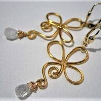 Ohrringe Mondstein weiß handgefertigt in wirework goldfarben gehämmert Doublé vintage Hochzeit hippy boho Bild 6