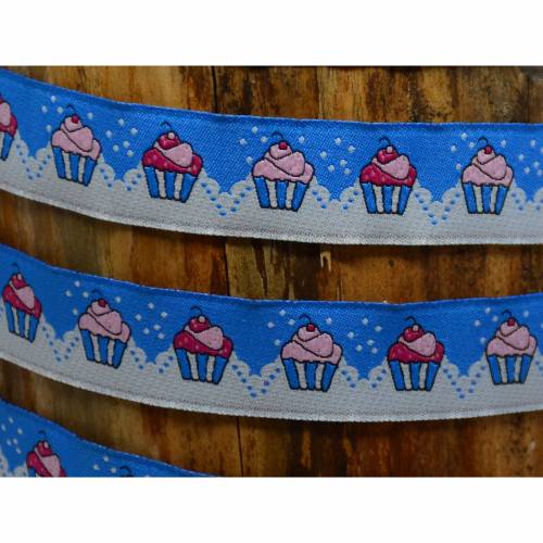 Webband mit Cupcakes Muffins Glücksband 1 m hellblau-weiß-rosa