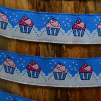 Webband mit Cupcakes Muffins Glücksband 1 m hellblau-weiß-rosa Bild 1