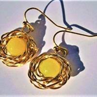 Ohrringe gelb handgefertigt mit Achat in wirework goldfarben zum hippy look im boho chic Bild 5
