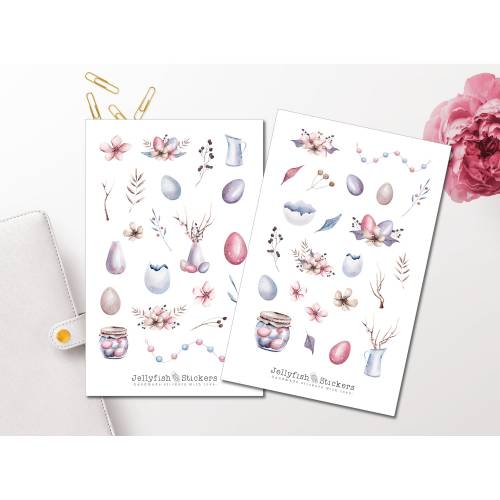 Ostern Pastell Sticker Set - Journal Sticker, Planer Sticker, Hase, Ostern, niedlich, süß, Blumen, Feiertage, Natur, Gar