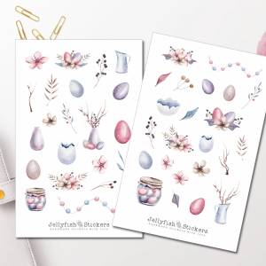 Ostern Pastell Sticker Set - Journal Sticker, Planer Sticker, Hase, Ostern, niedlich, süß, Blumen, Feiertage, Natur, Gar Bild 1