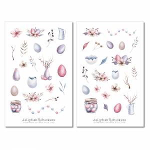 Ostern Pastell Sticker Set - Journal Sticker, Planer Sticker, Hase, Ostern, niedlich, süß, Blumen, Feiertage, Natur, Gar Bild 2