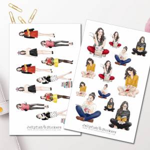 Mädchen mit Büchern Sticker Set | Aufkleber | Journal Sticker | Planer Sticker | Mädchen Sticker | Sticker Kleidung, Sti Bild 1