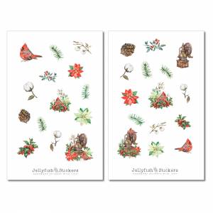 Weihnachten Sticker Set - Journal Sticker, Planer Sticker, Aufkleber Feiertage, Winter, Schnee, Blumen, Tannenbaum, Voge Bild 2