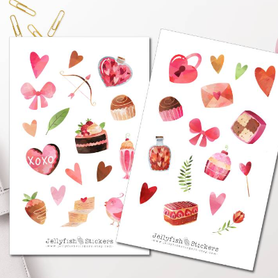 Valentinstag Sticker Set | Aufkleber Bullet Journal | Journal Sticker | Planer Sticker, Sticker Liebe, Sticker Essen, St