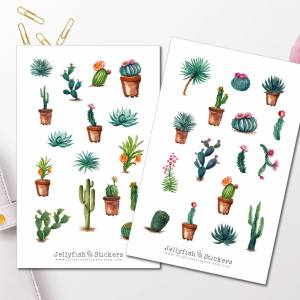 Kakteen Sticker Set | Florale Aufkleber | Journal Sticker | Planer Sticker | Sticker Kaktus | Sticker Pflanzen, Natur, G Bild 1